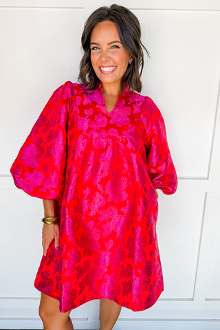 Blooming Bold Floral Dress in Red