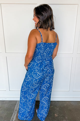 Summer Skies Floral Smocked Jumpsuit
