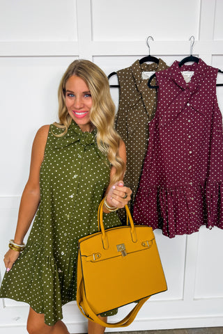 The Everly Dot Dress in Brown