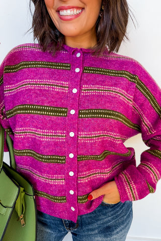 Cozy Season Striped Sweater in Magenta Multi