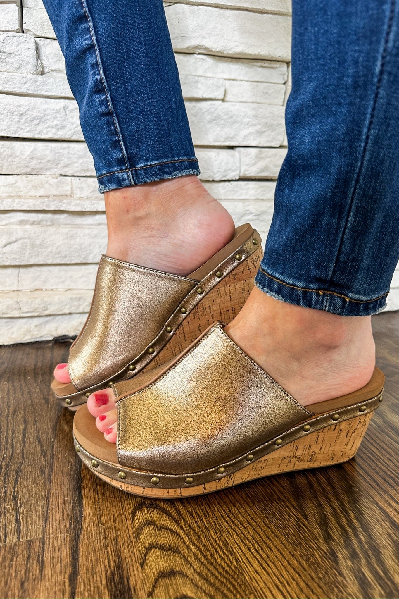 Metallic Bronze Hissy Fit Corky's Slip On Wedge