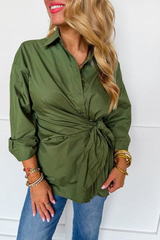 The Madeline Side Tie Blouse in Olive