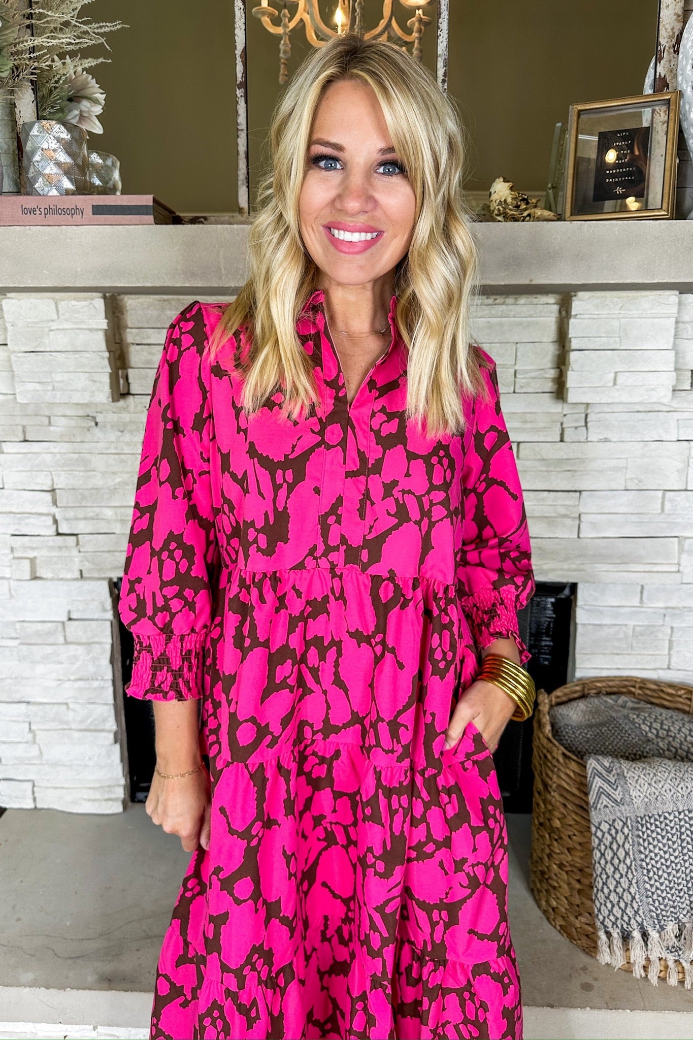 The Eleanor Pink Happy Place Midi Dress by Michelle McDowell