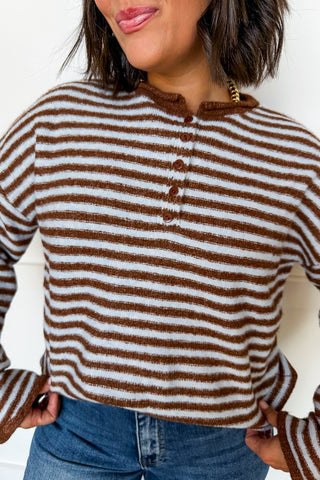 Cozy Connection Stripe Knit Sweater in Blue & Brown