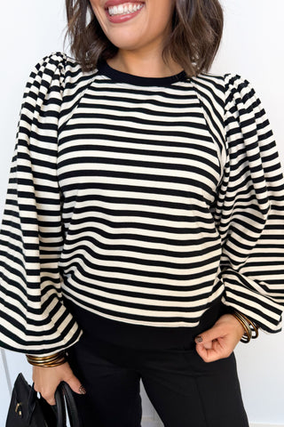 Between The Lines Striped Top in Black