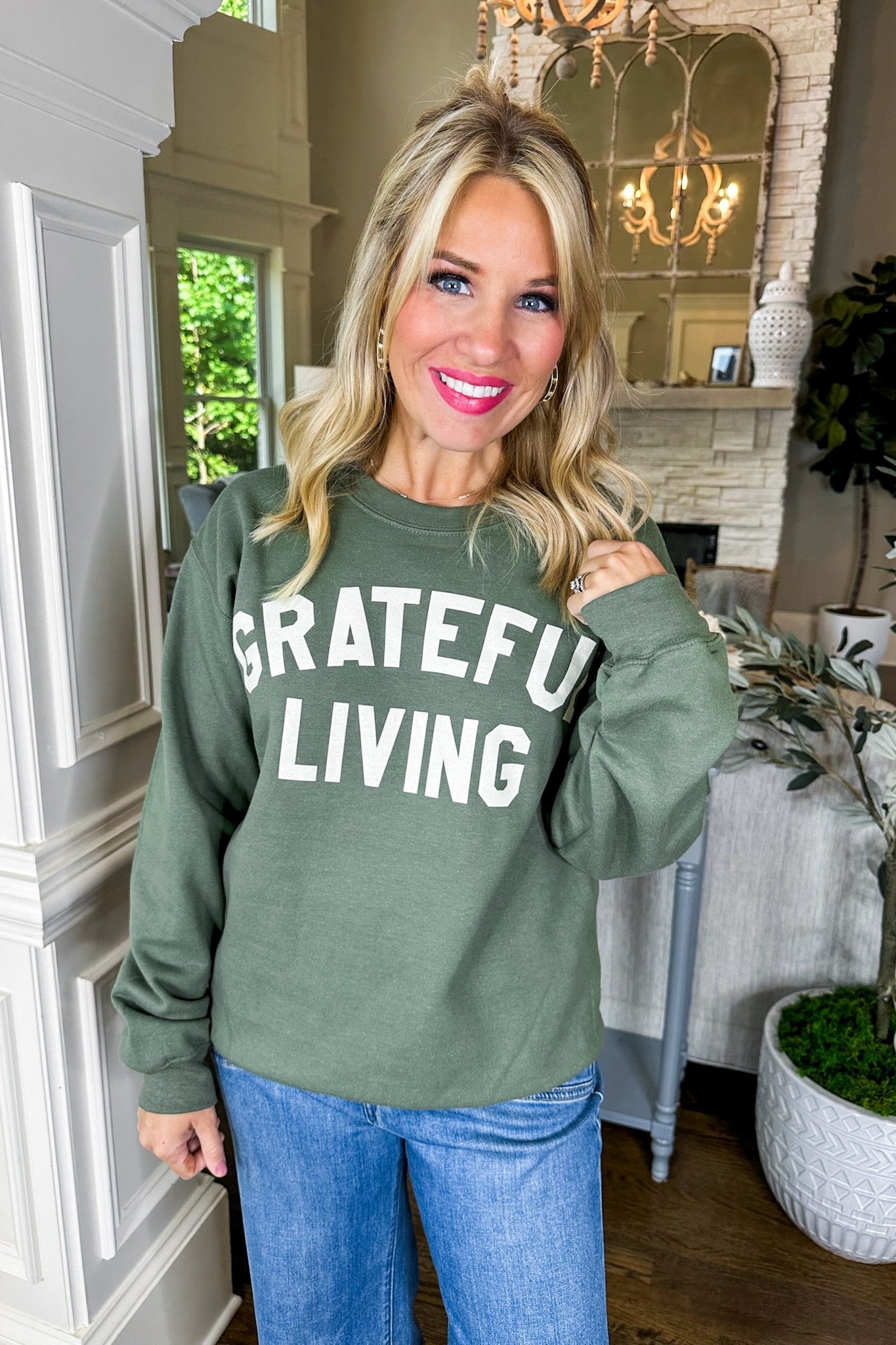 Grateful Living Cozy Olive Green Sweatshirt