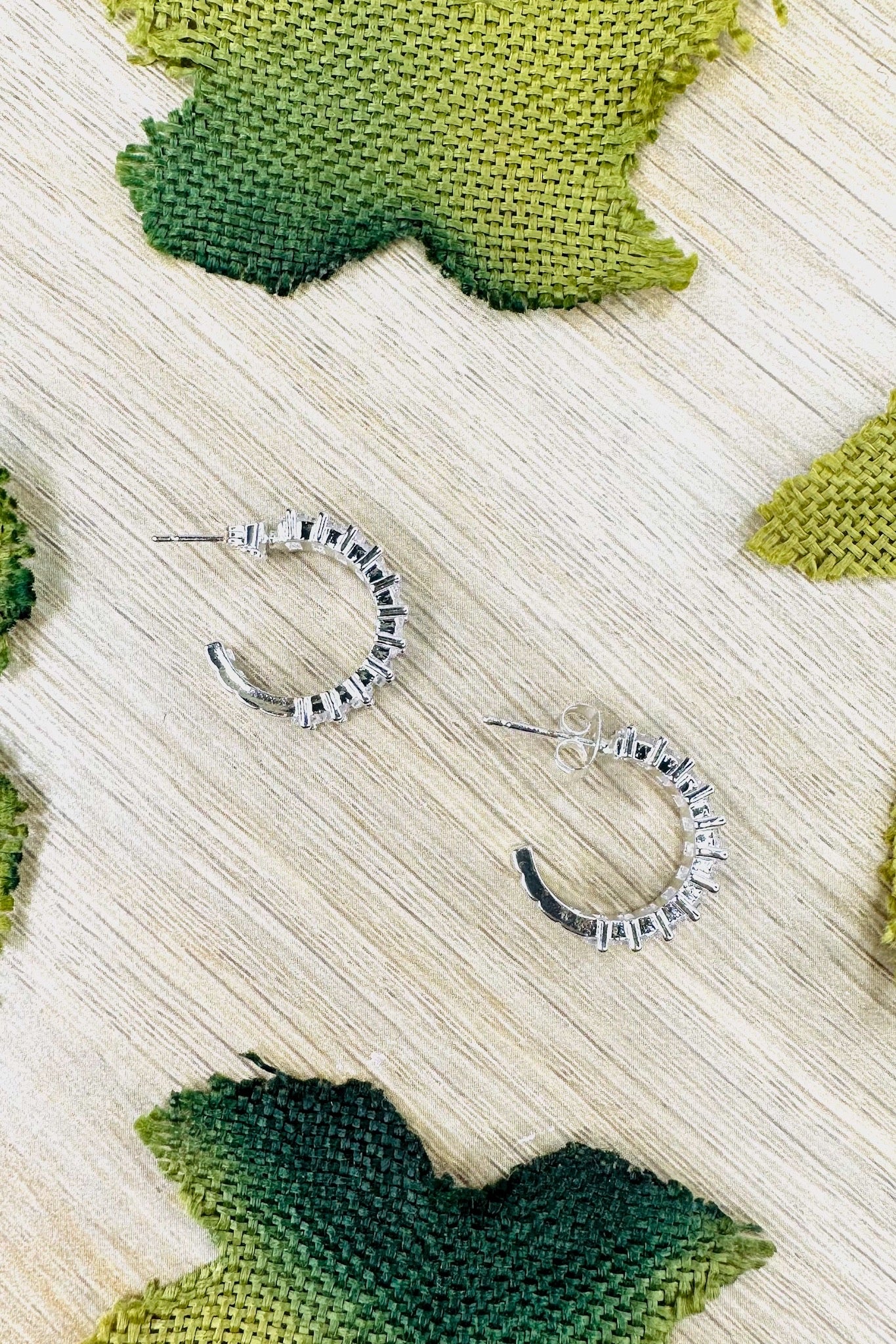 Mini Baguette 14K Dipped Emmalynn Hoop Earrings in Silver