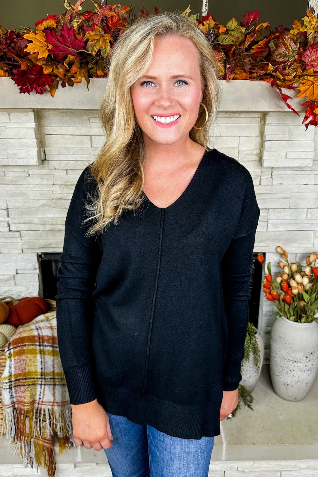 Closet Staple Soft V Neck Sweater in Black