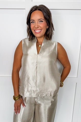 Dressed To Shine Mock Neck Top in Champagne