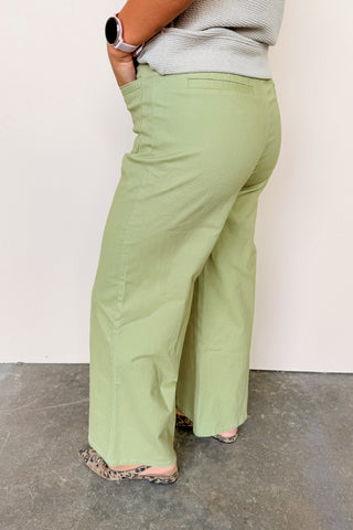 Patch Pocket Wide Leg Jeans in Light Olive