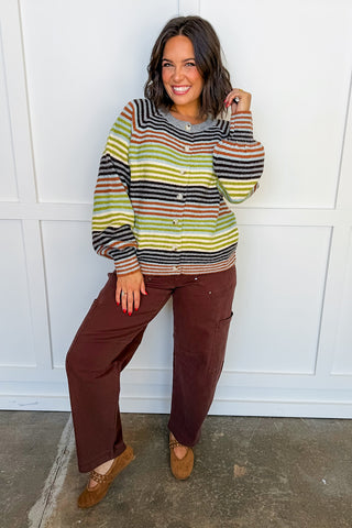 Fall Forecast Stripe Cardigan With Scarf
