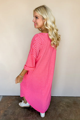 Hot Pink and Red Stripe Terry Cloth Dress