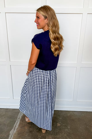 Two Items = Gingham Maxi Dress + Navy Sweater