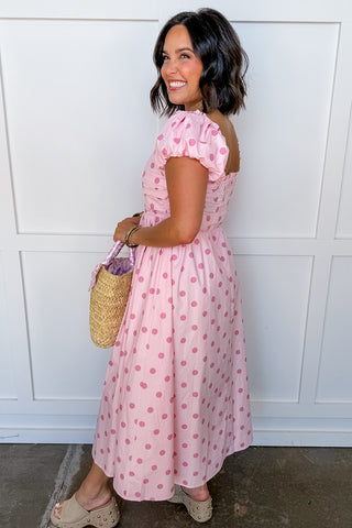 Precious in Pink Polka Dot Midi Dress