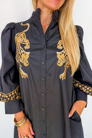 Wild At Heart Embroidered Shift Dress in Black