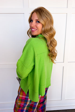 Cozy Girl Fleece Mock Neck Sweater in Green
