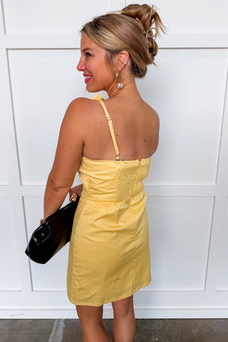 Center Stage Bow Mini Dress in Butter Yellow