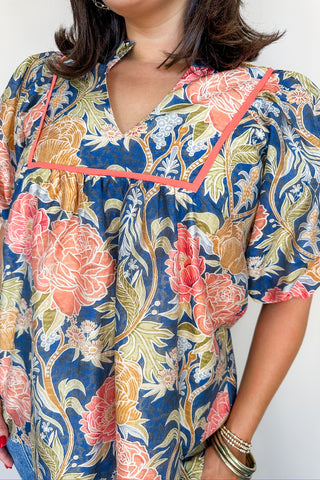 Navy Floral Printed Blouse