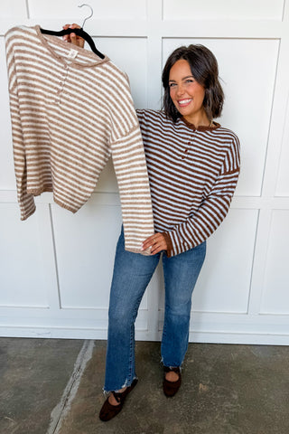 Cozy Connection Stripe Knit Sweater in Blue & Brown