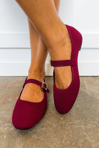 The Brita Burgundy Knit Mary Jane Flat by MIA