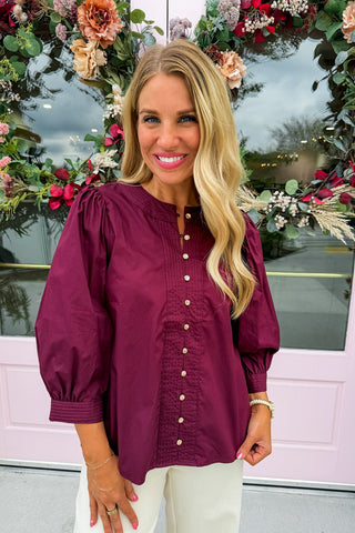 The Libby Button Front Top in Merlot