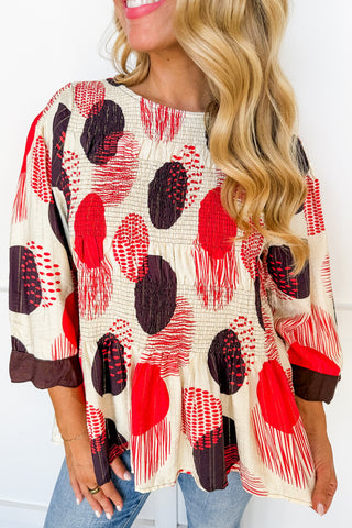 Abstract Dot Print Top in Teaberry
