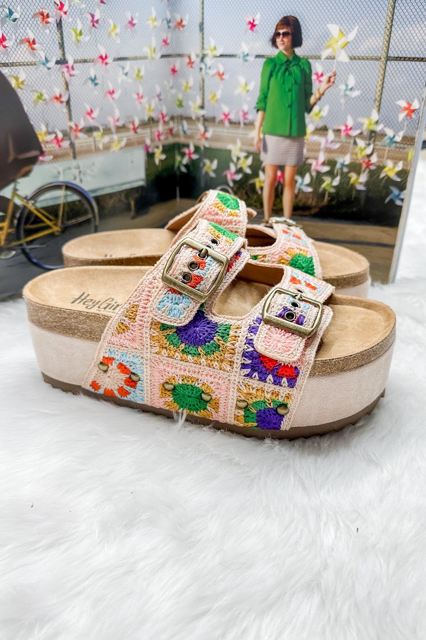 Double Buckle Corkys Wannabe Platform Sandal in Crochet