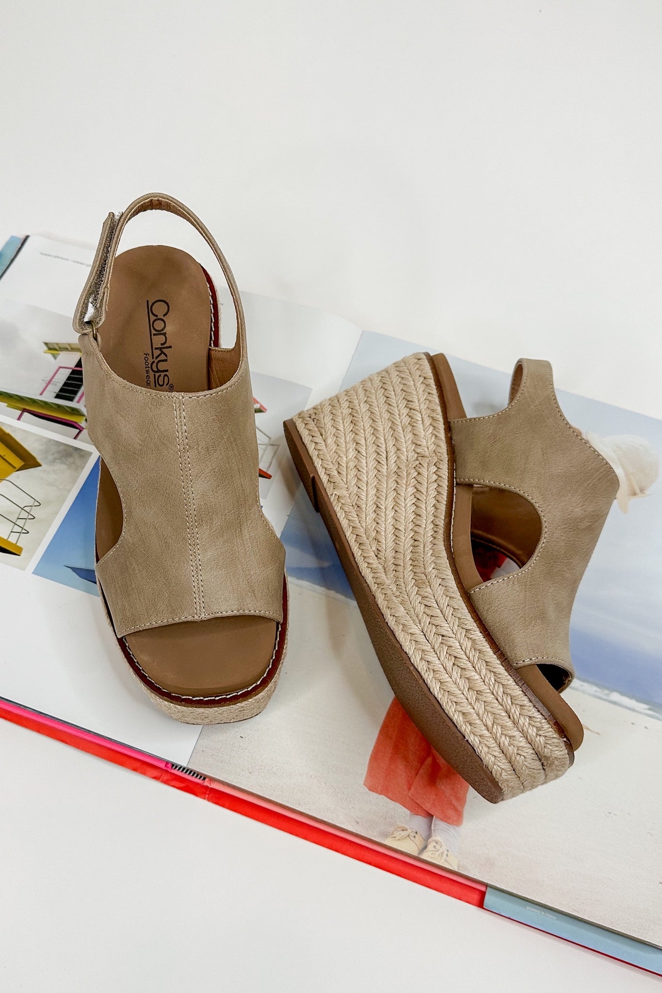 Taupe Open Toe Espadrille Corky’s Wedge