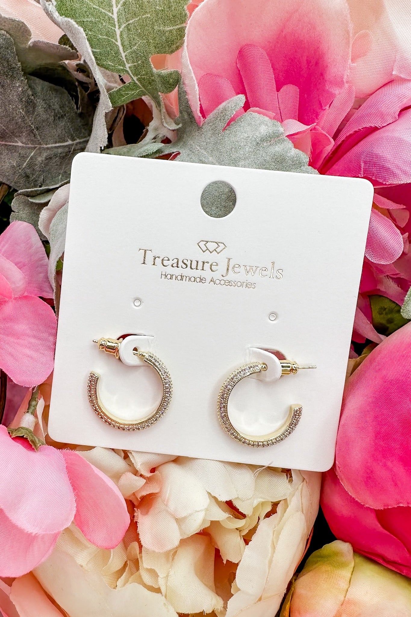 Ady Pink Crystal Mini Hoop Earring by Treasure Jewels