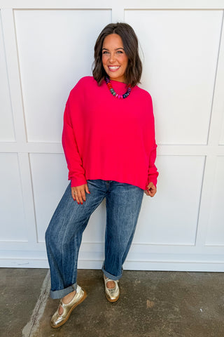 Pop Of Cozy Fleece Sweater in Fuchsia