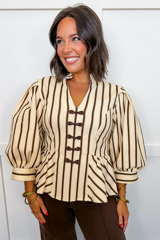Mocha Moment Stripe Peplum Top
