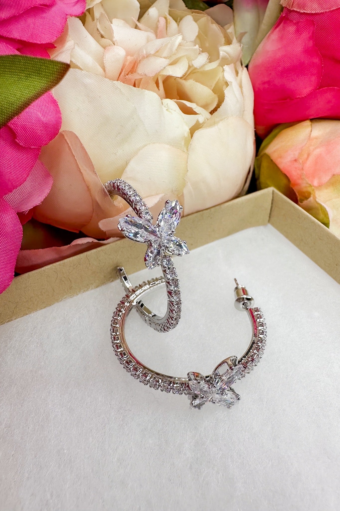 Crystal Butterfly Hoop Earrings in Silver by Treasure Jewels
