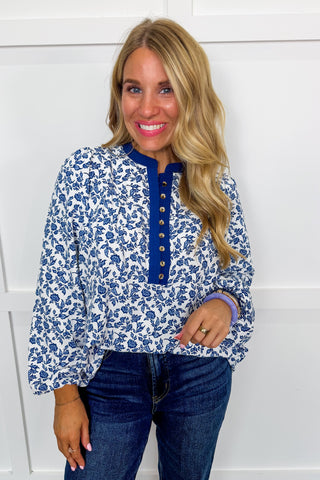 The Brianna Top in Ivy Script Navy by Mary Square