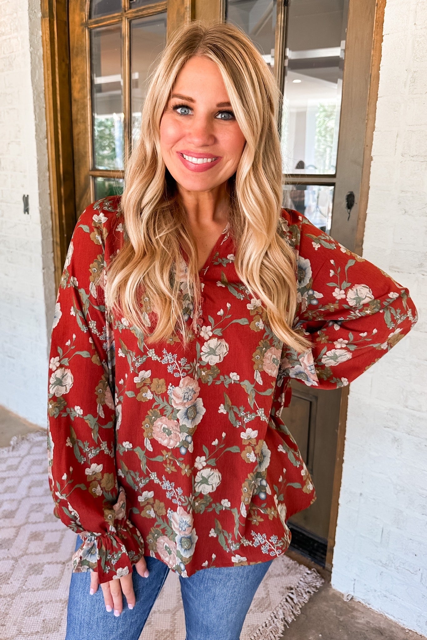 Rust Fall Floral Blouse