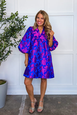 Blooming Bold Floral Dress in Royal Blue