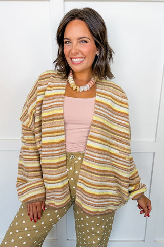 All Mixed Up Stripe Cardigan in Mocha Multi