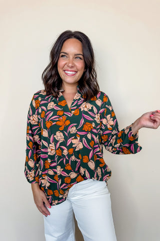 Dear Scarlett Lizzy Printed Top in Fern