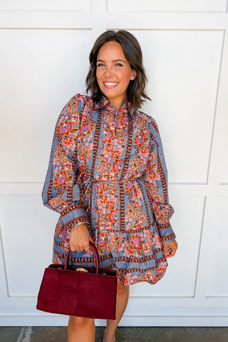 Forget-Me-Not Floral Shirt Dress in Dusty Bluebell