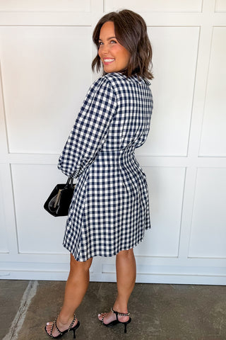 Sweetly Tied Gingham Dress in Navy