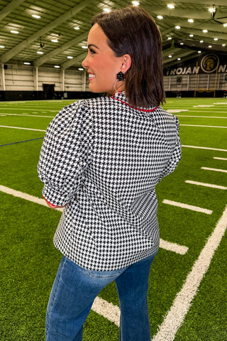 The Elaine Top in Houndstooth Black by Mary Square