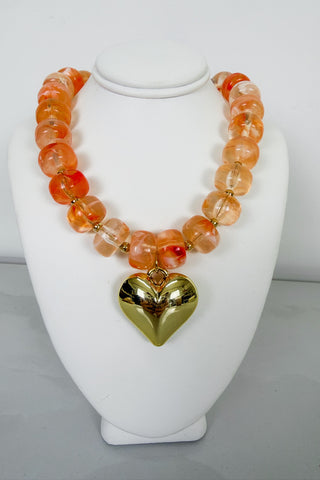 Rosalie Heart Beaded Necklace in Peach
