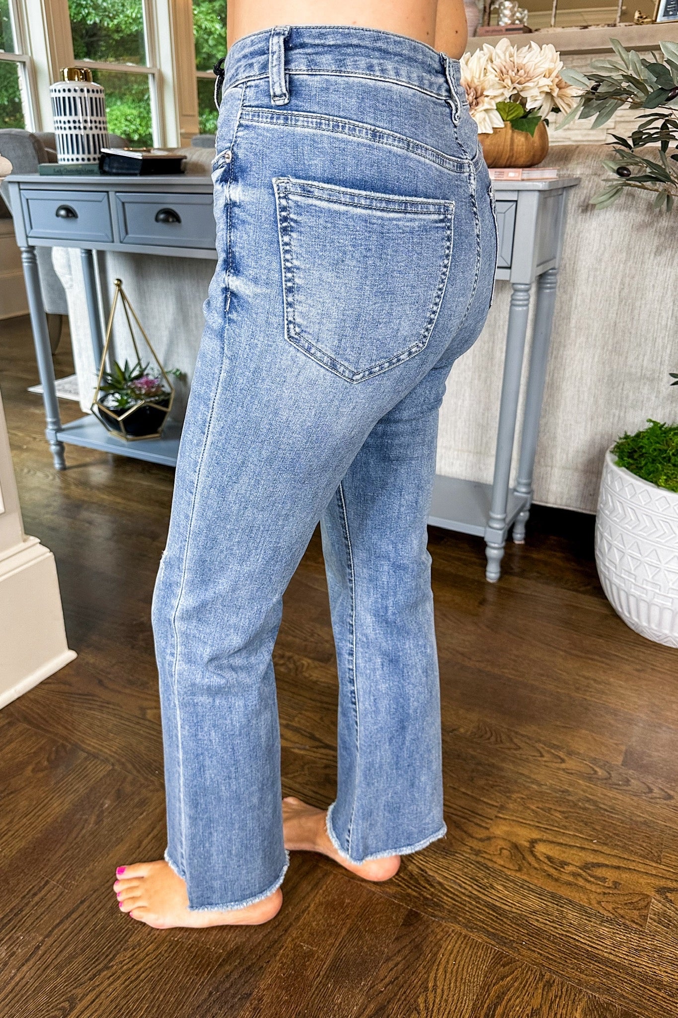 Medium Wash Super High Rise Cropped Bootcut Mica Jeans