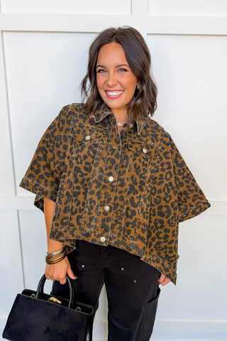 Denim Dream Cape Jacket in Leopard Print