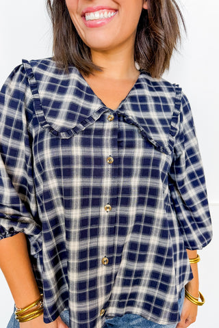 The Camden Plaid Ruffle Collar Top