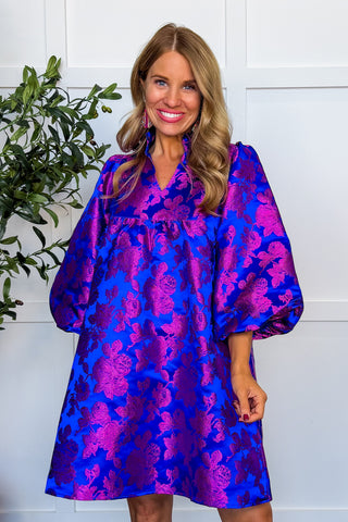 Blooming Bold Floral Dress in Royal Blue