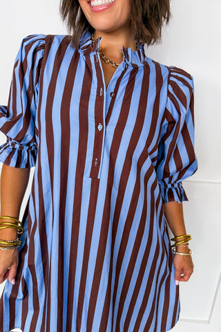 Stripe Me Pretty Dress in Blue & Brown