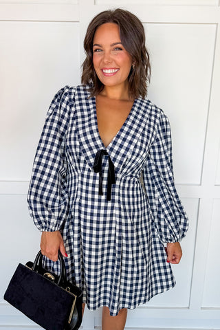 Sweetly Tied Gingham Dress in Navy