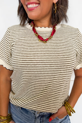 The Presley Stripe Tee in Cream/Mocha