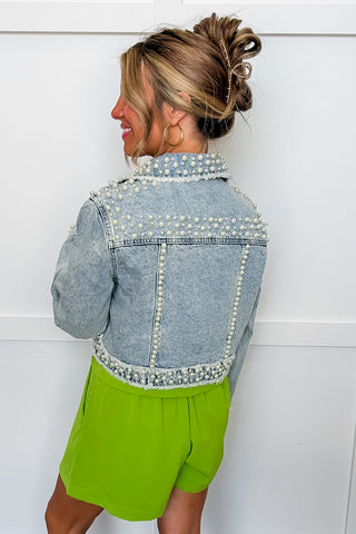 The Main Character Pearls & Gemstones Denim Jacket