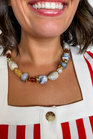 The Emerson Neutral Mixed Beaded Necklace
